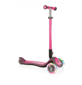 Dreirädriger Kinderroller in Pink und Schwarz mit leuchtenden Rädern und verstellbarem Lenker.