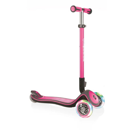 Dreirädriger Kinderroller in Pink und Schwarz mit leuchtenden Rädern und verstellbarem Lenker.