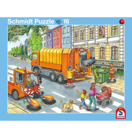 2er Set Rahmenpuzzles Fahrt mit dem Müllauto 16 Teile/Achtung, Baustelle! 24 Tei
