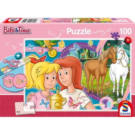 Schmidt Spiele Puzzle Bibi und Tina Pferdeglück 100 Teile mit Slap-Snap-Band