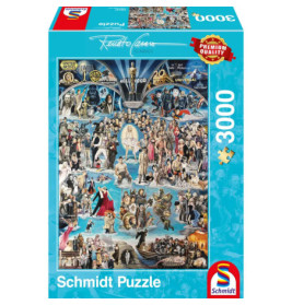Schmidt Puzzle mit 3000 Teilen und Collage klassischer Hollywood-Filmszenen und -Charaktere.