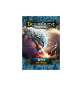 Ein Junge mit Schwert steht einem feuerspeienden Drachen auf dem Cover von Beast Quest: Ferno Herr des Feuers gegenüber.