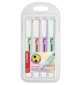 Textmarker - STABILO swing cool Pastel Edition - 4er Pack - Hauch von Minzgrün, rosiges Rouge, Schimmer von Lila, zart