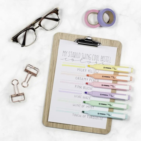 Textmarker - STABILO swing cool Pastel Edition - 4er Pack - Hauch von Minzgrün, rosiges Rouge, Schimmer von Lila, zart