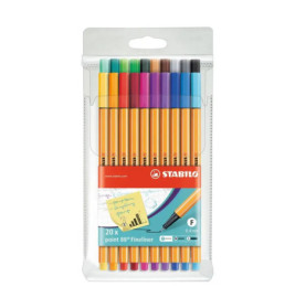 20 STABILO point 88 Fineliner in verschiedenen Farben in einer transparenten Kunststoffbox.
