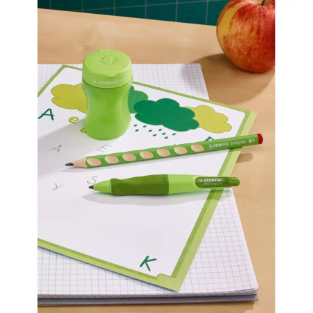 Ergonomischer Dosen-Spitzer für Rechtshänder - STABILO EASYsharpener - 3 in 1 - grün