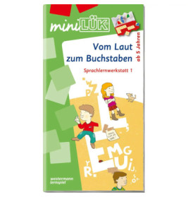 Buchcover mit Kindern, Buchstaben und dem Titel Vom Laut zum Buchstaben für Kinder ab 5 Jahren.