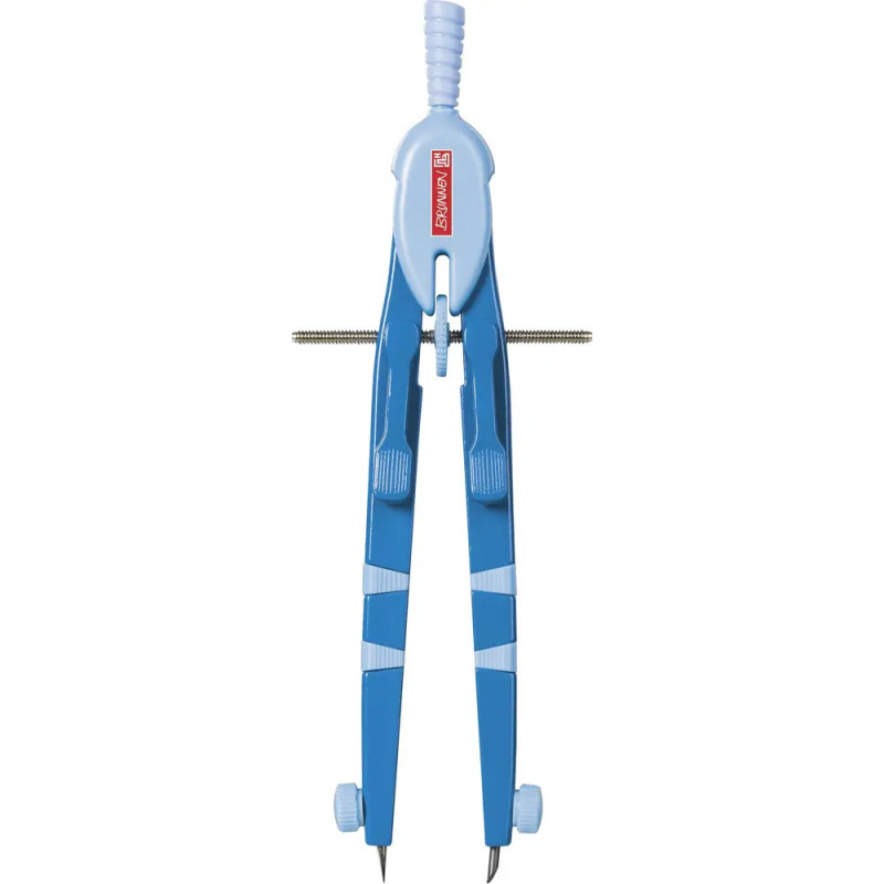 Blau-grauer Zirkel mit Bleistifthalter und Einstellschraube.