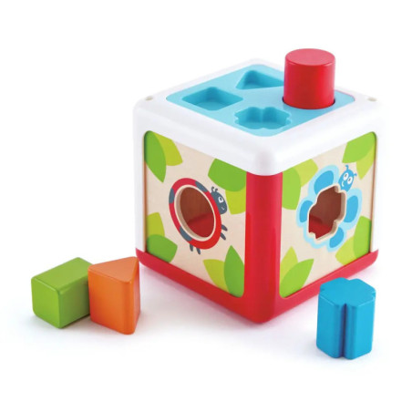 Bunter Steckwürfel mit geometrischen Formen für spielerisches Lernen und die Entwicklung von Kindern.