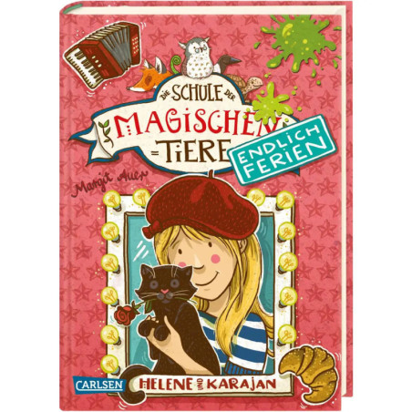 Buchcover: Mädchen mit rotem Barett hält schwarze Katze, Titel Schule der magischen Tiere: Endlich Ferien.