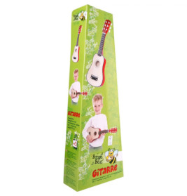 Dreieckige grüne Box mit dem Bild eines Kindes mit Spielzeuggitarre und dem Text Gitarre auf der Vorderseite.