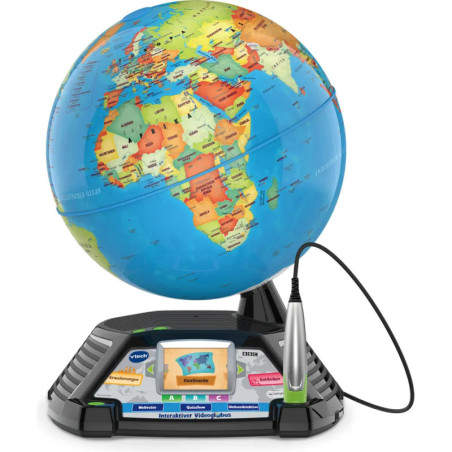 Interaktiver Globus mit digitaler Basis, Stift und Touchscreen zeigt Länderinformationen an. Interaktiver Globus mit digitaler Basis, Stift und Touchscreen zeigt Länderinformationen an.