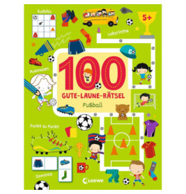 Buntes deutsches Rätselbuch mit Fußballthema, Kindern, Bällen und spielerischen Aktivitäten.