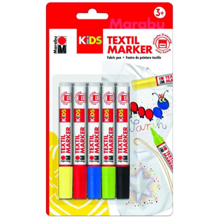 Marabu KiDS TEXTILMARKER, 5er-Sortierung