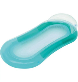 Blaue Luftmatratze mit Mesh-Einsatz in der Mitte und integriertem Kopfteil.