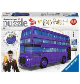 Ravensburger 3D Harry Potter Puzzle, 216 Teile, mit dem lila Fahrenden Ritter, abgebildet auf der Verpackung.