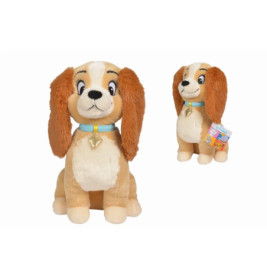Zwei Plüschhunde mit braunen Schlappohren, blauen Halsbändern und beigem Fell sitzen aufrecht nebeneinander.