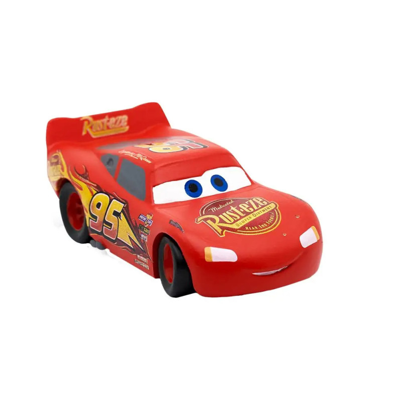 Rotes Spielzeugauto mit blauen Augen und der Nummer 95, ähnlich Lightning McQueen aus dem Film Cars.