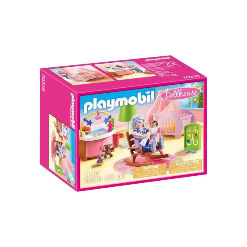 Playmobil Puppenhaus Set mit Schaukelstuhl-Szene, geeignet für Kinder von 4-10 Jahren, enthält 43 Teile.