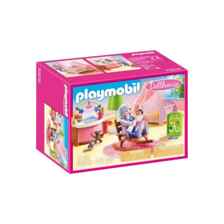 Playmobil Puppenhaus Set mit Schaukelstuhl-Szene, geeignet für Kinder von 4-10 Jahren, enthält 43 Teile.