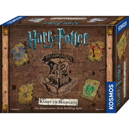 Harry Potter: Hogwarts Battle, Spieleschachtel mit Hauswappen und deutscher Beschriftung.