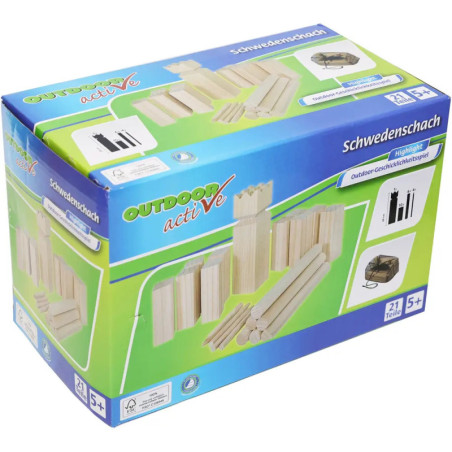 Outdoor Active Kubb-Spielset in Box mit Holzfiguren, empfohlen ab 5 Jahren. Outdoor Active Kubb-Spielset in Box mit Holzfiguren, empfohlen ab 5 Jahren.