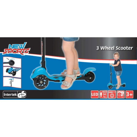 New Sports 3-Wheel Scooter Blau, klappbar, 110 mm