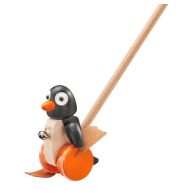 Schiebespielzeug: Spielzeug-Pinguin auf Rädern mit Holzstiel zum Schieben für Kinder.