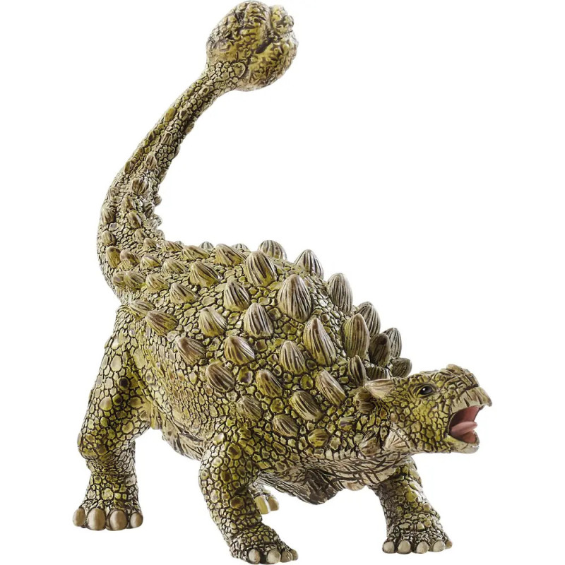 Spielzeug-Ankylosaurus mit Stacheln und Keulenschwanz, Maul geöffnet, vor weißem Hintergrund. Spielzeug-Ankylosaurus mit Stacheln und Keulenschwanz, Maul geöffnet, vor weißem Hintergrund.