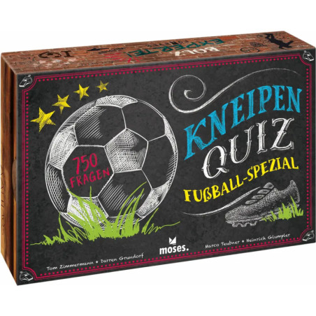 Gesellschaftsspiel Kneipen Quiz Fußball-Spezial: Box mit Ball, Sternen, Schuh, enthält 750 Fragen.