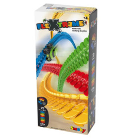 Smoby FleXtreme Nachfüllbox mit flexiblen, gebündelten Schienen für Kinder, in verschiedenen Richtungen gebogen.