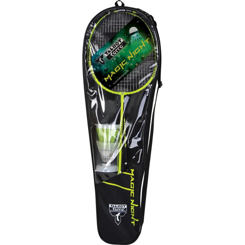 Badminton-Set in Schwarz-Grün mit Schläger, Federbällen und Magic Night-Tasche von Talbot Torro.