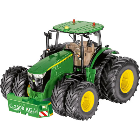 Grüner Spielzeugtraktor mit sechs großen Rädern und einem 2500 KG-Gewichtsblock vorne.