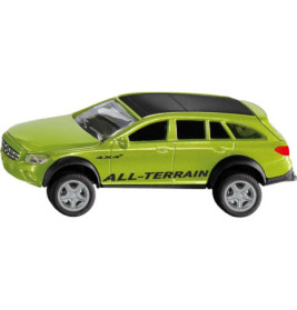 Grünes Spielzeug-SUV mit der Aufschrift ALL-TERRAIN und 4x4 an der Seite, seitlich abgebildet.