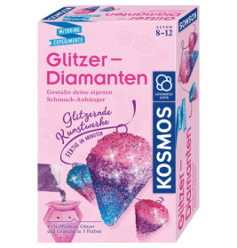 Pinke Box für ein DIY-Glitter-Diamant-Set für 8-12-Jährige, verziert mit funkelnden Diamanten.