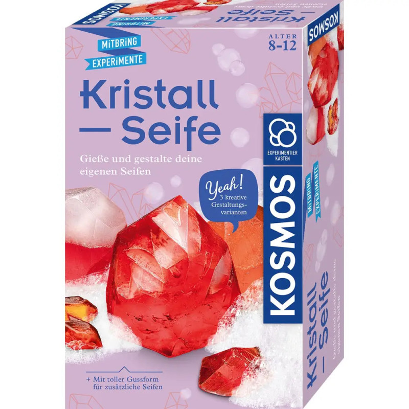 KOSMOS Kristall-Seife-Set für 8-12 Jahre mit roter Kristall-Seife und deutscher Aufschrift auf der Verpackung.