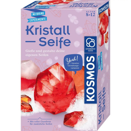 KOSMOS Kristall-Seife-Set für 8-12 Jahre mit roter Kristall-Seife und deutscher Aufschrift auf der Verpackung.