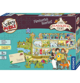 Bunte Kosmos-Puzzlebox mit 200 Teilen, zeigt Kinder und Tiere in einer magischen Schule.