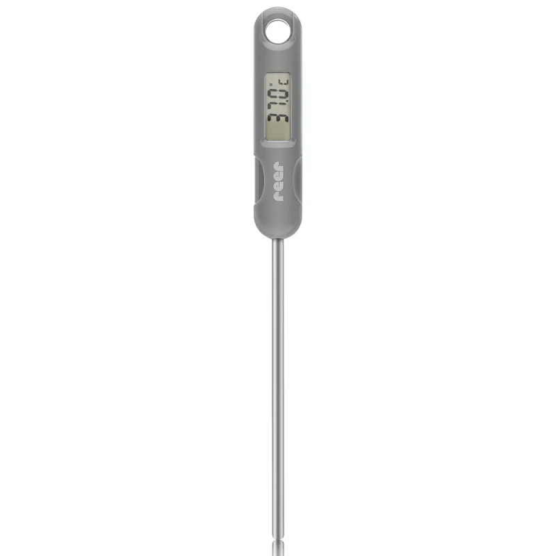 Digitales Thermometer mit Metallsonde, Display zeigt 37,0°C.