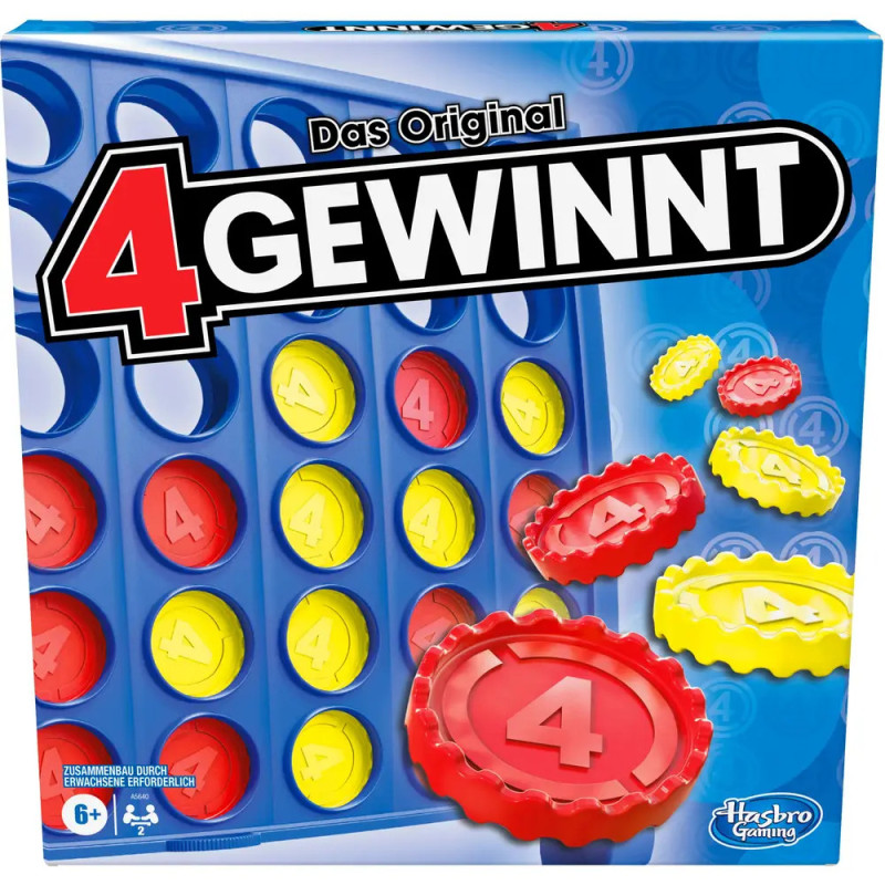 Spieleschachtel von 4 Gewinnt mit roten und gelben Spielsteinen auf einem blauen Raster. Spieleschachtel von 4 Gewinnt mit roten und gelben Spielsteinen auf einem blauen Raster.