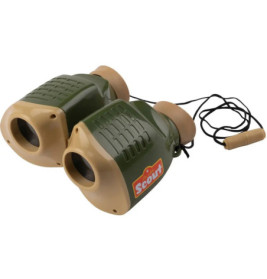 Grüne und beige Spielzeug-Ferngläser mit Scout-Logo und schwarzem Umhängeband.