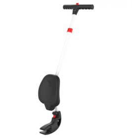 Weiß-schwarzes Greifwerkzeug mit rotem Akzent, Griff und klauenartigem Greifende.