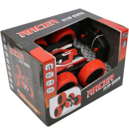 Rotes und schwarzes RC-Stuntauto Racer Flip Over in Verpackung, geeignet ab 5 Jahren.