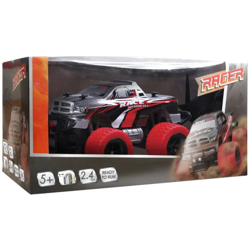Ferngesteuerter Spielzeug-Lkw mit roten Rädern in Racer-Box, ab 5 Jahren, 2,4 GHz, sofort fahrbereit.