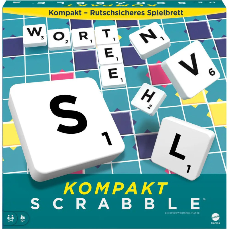 Scrabble Kompakt Spielbox mit Buchstabensteinen und deutscher Spielbeschreibung auf dem Cover. Scrabble Kompakt Spielbox mit Buchstabensteinen und deutscher Spielbeschreibung auf dem Cover.