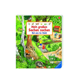 Buntes Kinderbuchcover mit Waldtieren, Bäumen und Spaziergängern deutscher Titel steht oben.