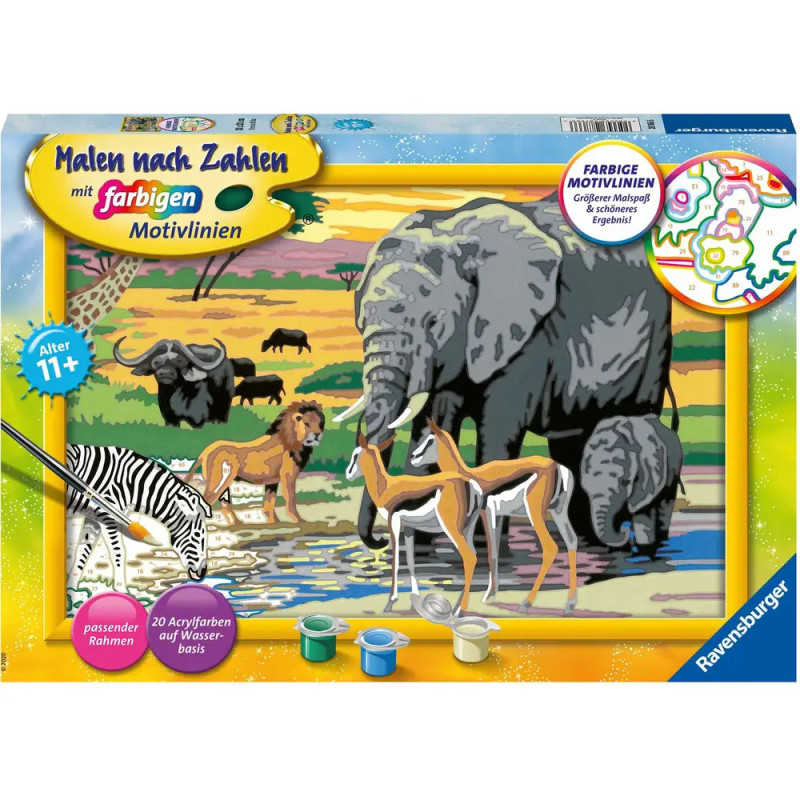 Malen-nach-Zahlen-Set mit afrikanischen Tieren, Farbbehältern und Pinseln, ab 11 Jahren geeignet. Malen-nach-Zahlen-Set mit afrikanischen Tieren, Farbbehältern und Pinseln, ab 11 Jahren geeignet.