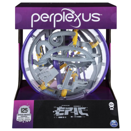 Perplexus Epic 3D-Kugel-Labyrinth in lila-schwarzer Verpackung, ab 10 Jahren, mit 125 Hindernissen.