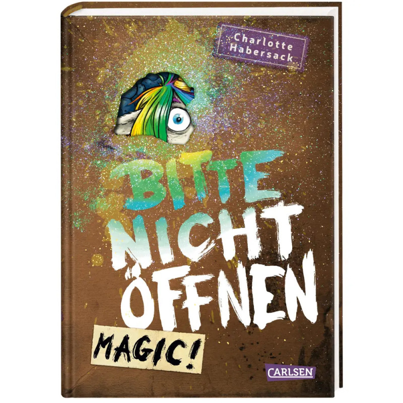 Buchcover: Bitte nicht öffnen MAGIC! mit einer Comic-Auge, die herausschaut, und bunten Farbspritzern. Buchcover: Bitte nicht öffnen MAGIC! mit einer Comic-Auge, die herausschaut, und bunten Farbspritzern.