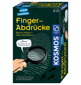 Experimentierkasten Fingerabdrücke für Kinder von 8-11 Jahren, auf der Box Lupe über Fingerabdrücke.